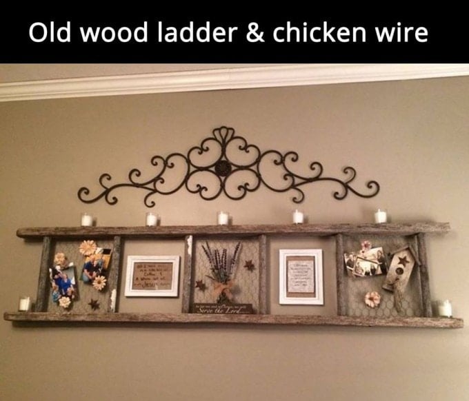 Old Wood Ladder & Chicken Wire Frame