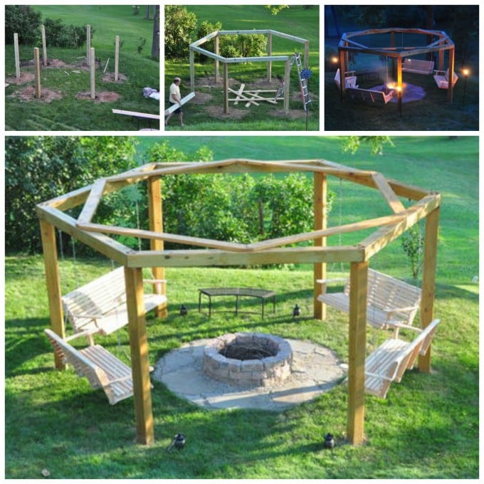 DIY Porch Swing Fire Pit....these are awesome DIY Pallet & Wood Ideas!