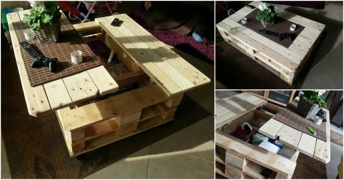 DIY Pallet Coffee Table with Built in Lift & Slide Out...these are the BEST Pallet Ideas!