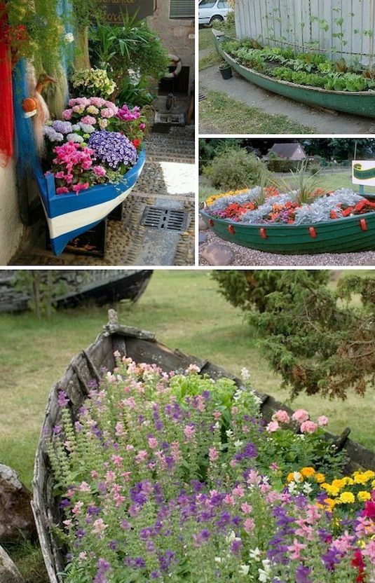barca in legno trasformata in originalissima fioriera