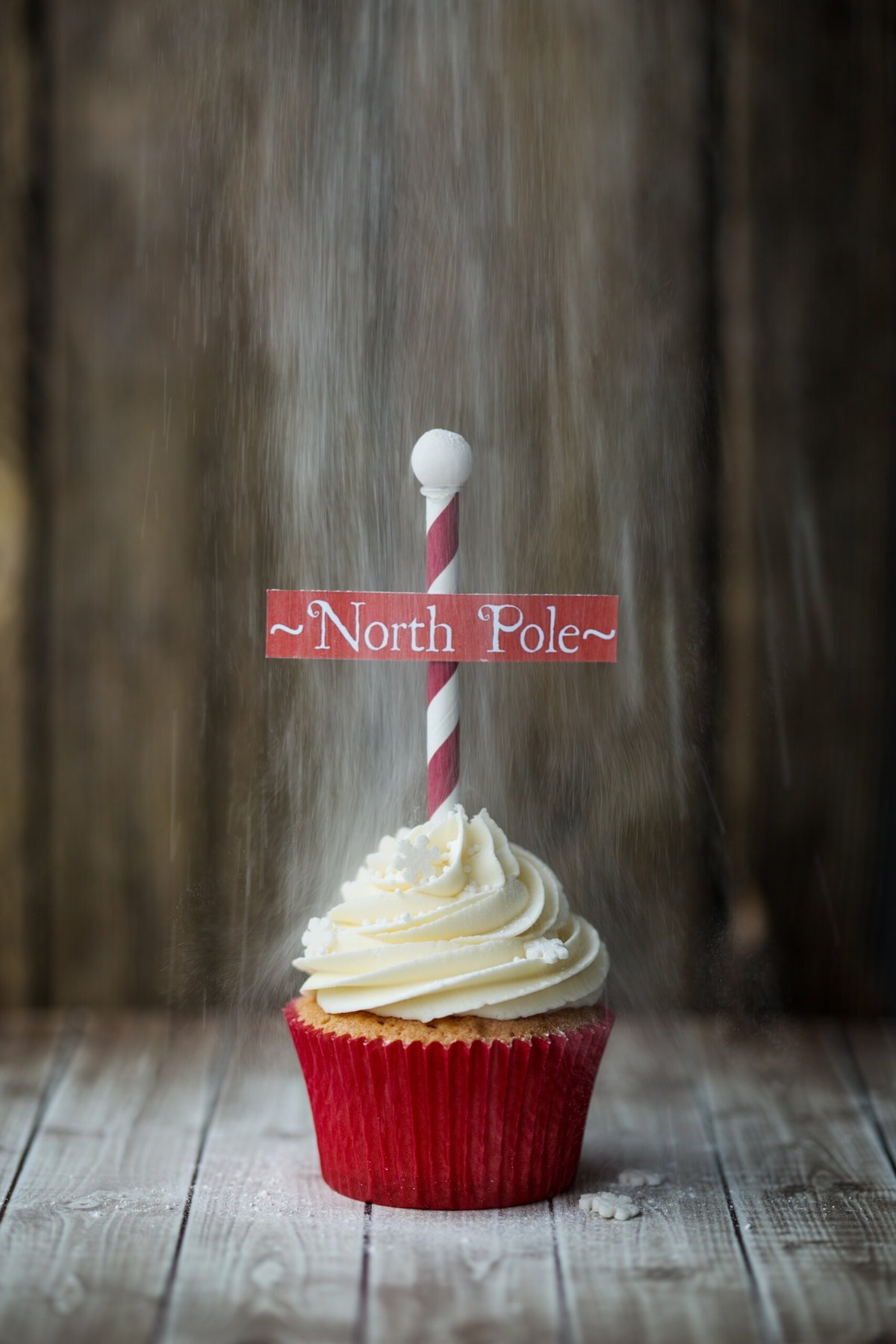 north pole cupcake standing alone