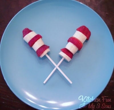 Dr. Seuss Cat in the Hat Fruit Snack with strawberries and bananas on a stick