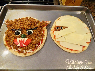 Halloween Classic Monster Pita Pizza's The Wolf Man and Mummy