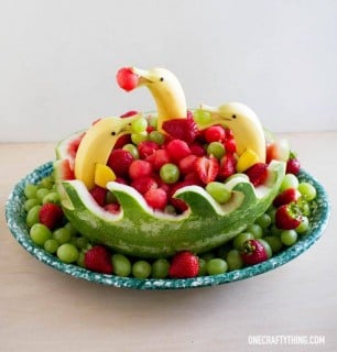 Banana Dolphins in Watermelon Waves Fruit Bowl...what a fun idea for Summer! These are the BEST Watermelon Ideas!