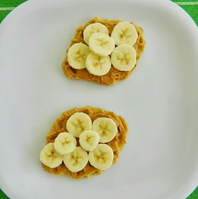 Eggo Waffle Peanut Butter and Banana Football Snacks