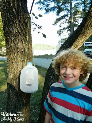 created this bird house with our milk container