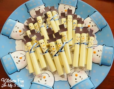 Cheese stick snowmen