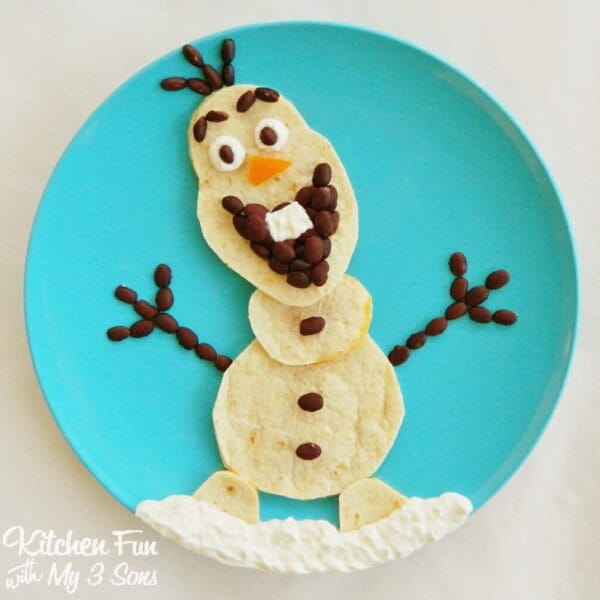 Disney’s Frozen Olaf Quesadilla on a blue plate