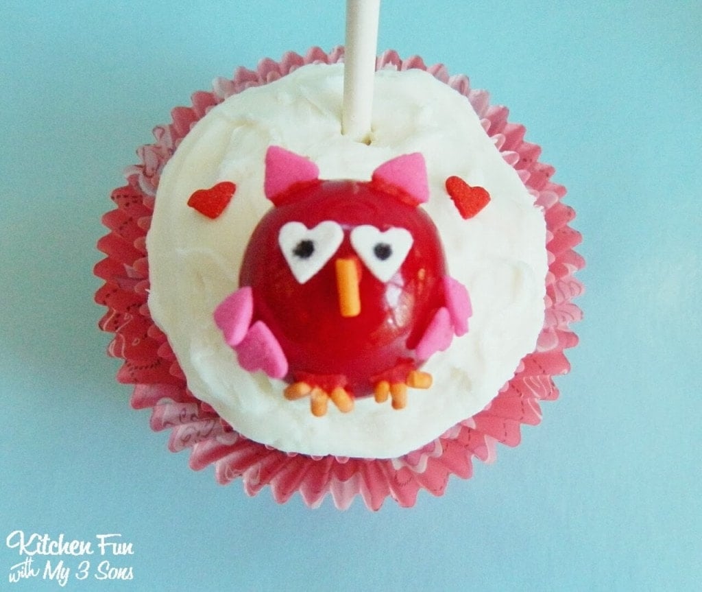 Easy Valentine Owl Cupcake Close Up