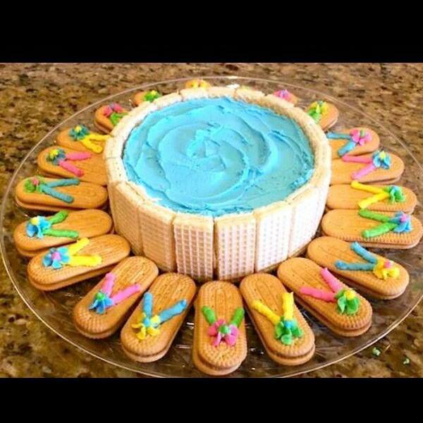 Swimming Pool Cake with Flip Flop Cookies for Summer!
