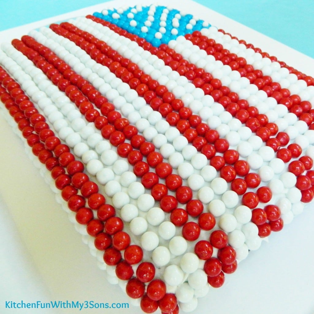 4th of July Flag Cake made with Sixlets!