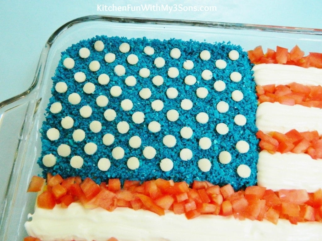 7 Layer flag blue corn chips and cheese stars