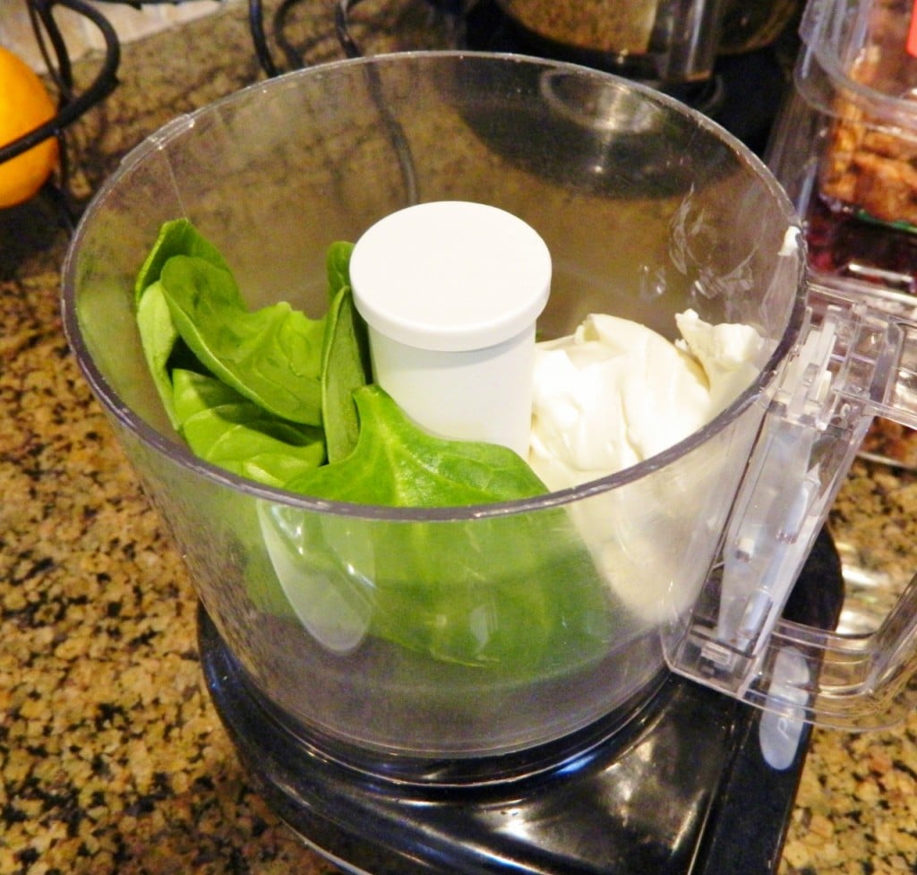 spinach and cream cheese in a food processor