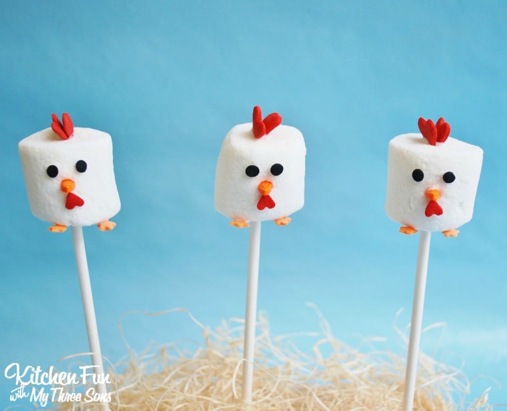 Easy Marshmallow Chicken Pops...these take minutes to make! KitchenFunWithMy3Sons.com