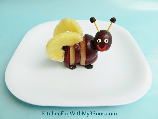 Spring Bumble Bee Fruit Snack...a healthy fun food idea for kids from KitchenFunWithMy3Sons.com