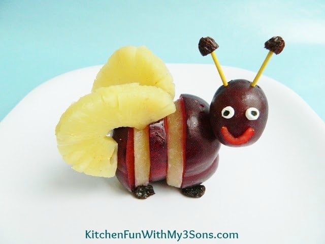 Spring Bumble Bee Fruit Snack...a healthy fun food idea for kids from KitchenFunWithMy3Sons.com