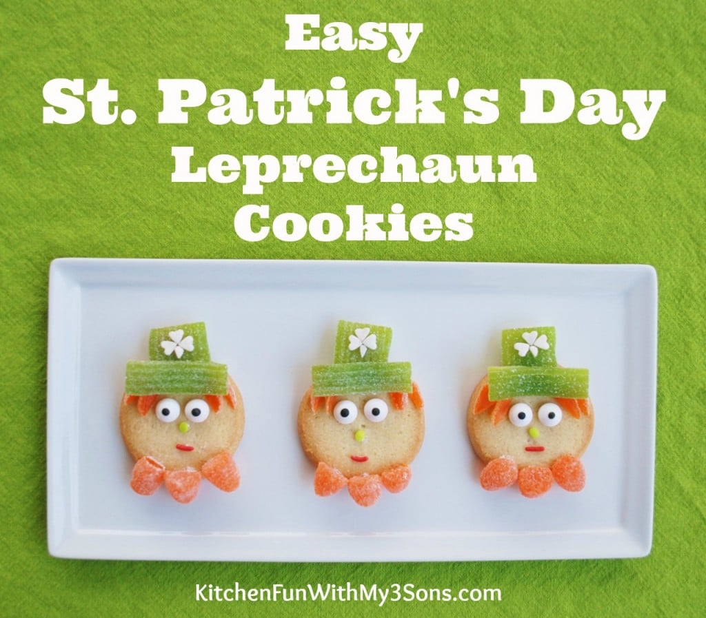 Easy St. Patrick's Day Leprechaun Cookies using premade cookies & gumdrops! KitchenFunWithMy3Sons.com