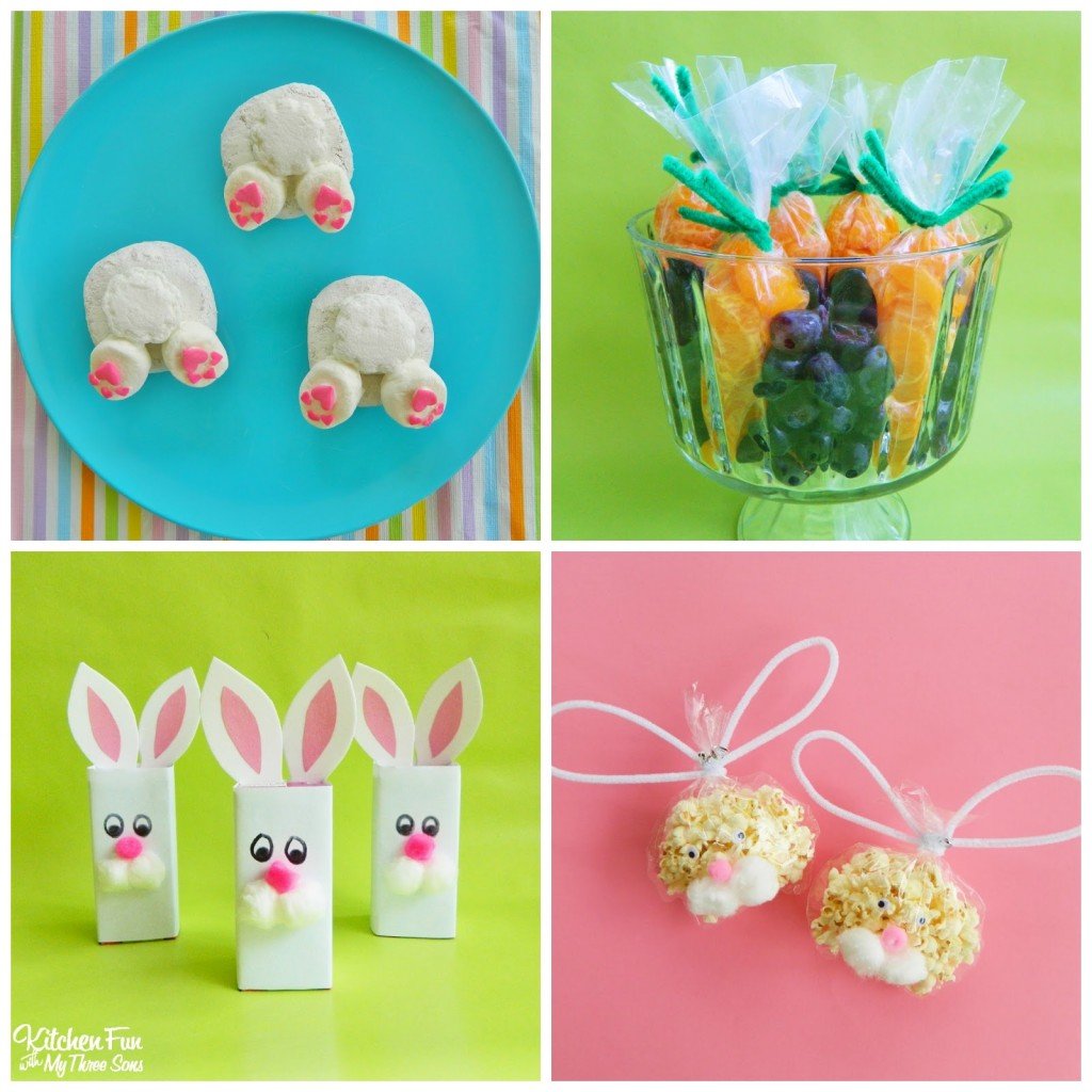 Preschool Easter Party with Bunny Butt Donuts, Fruit Carrots, Bunny Juice Boxes, and Bunny Popcorn Bags! KitchenFunWithMy3Sons.com