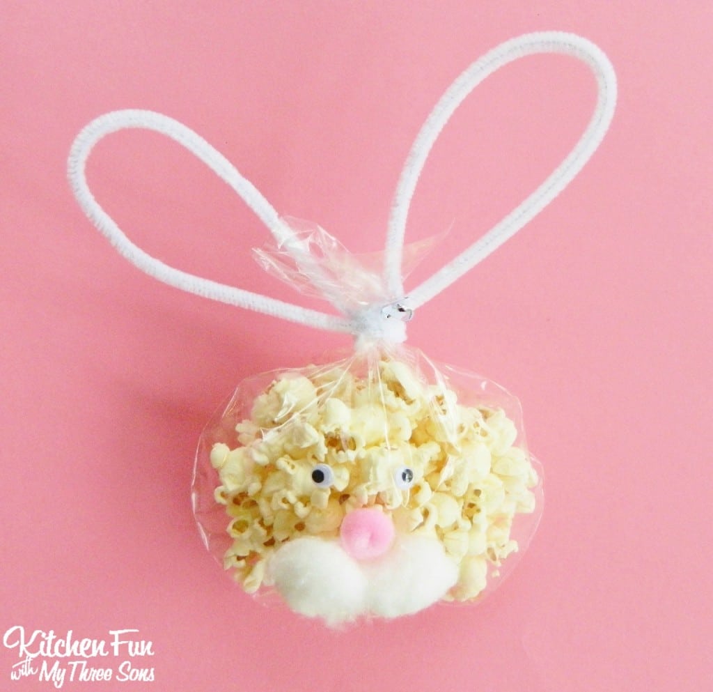Bunny Popcorn Snack Bags for a Preschool Easter Party! KitchenFunWithMy3Sons.com