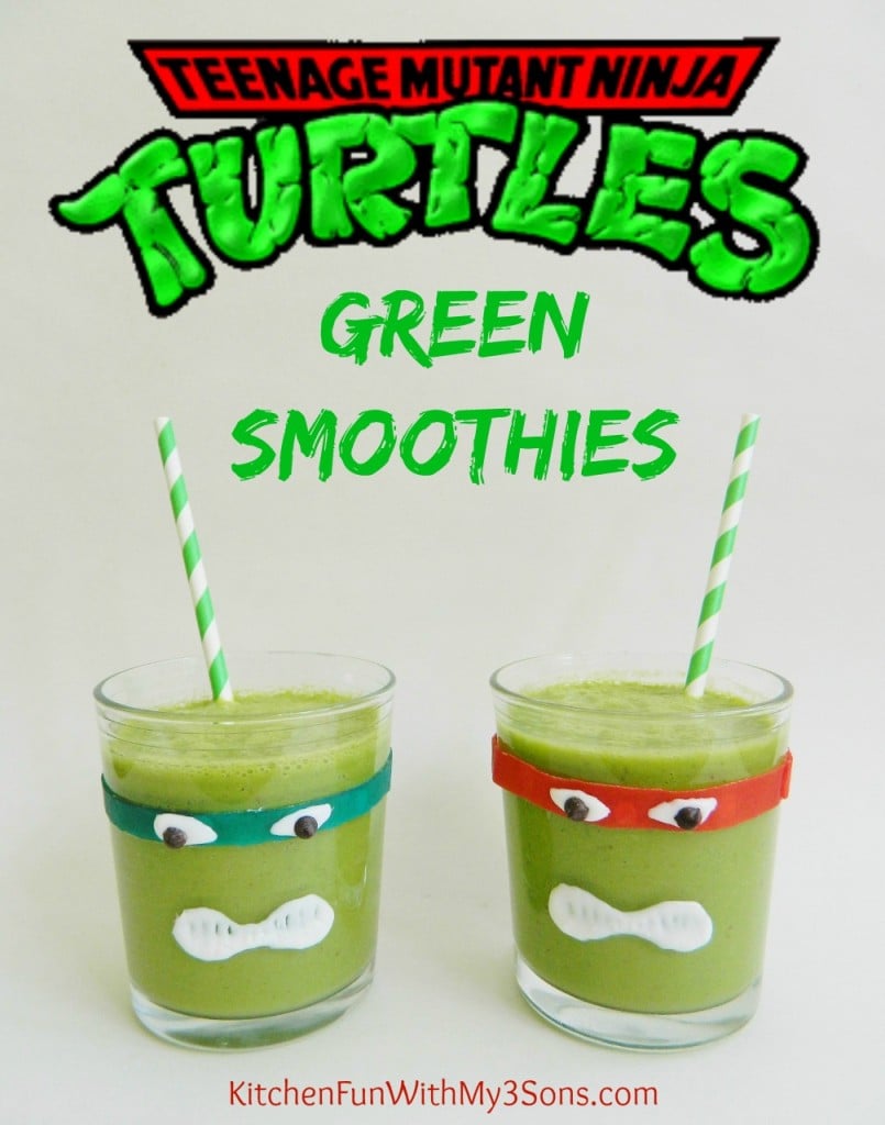 Teenage Mutant Ninja Turtles Green Smoothies...your little TMNT fans will love this healthy snack! KitchenFunWithMy3Sons.com