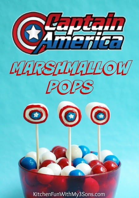 Easy Captain America Marshmallow Pops & The Avengers Party from KitchenFunWithMy3Sons.com