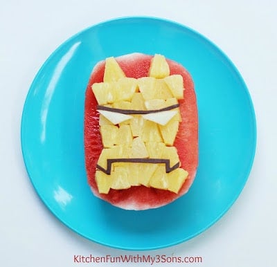 Easy IRON MAN Watermelon Fruit Snack & The Avengers Party from KitchenFunWithMy3Sons.com