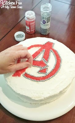 The Avengers Birthday Party Sprinkle Cake...takes minutes to make from KitchenFunWithMy3Sons.com 