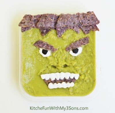 HULKamole using Wholly Guacamole & The Avengers Party from KitchenFunWithMy3Sons.com