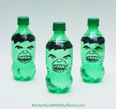 The HULK Soda Pop Bottles & The Avengers Party from KitchenFunWithMy3Sons.com