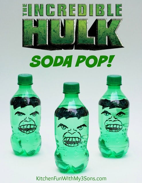 The HULK Soda Pop Bottles & The Avengers Party from KitchenFunWithMy3Sons.com