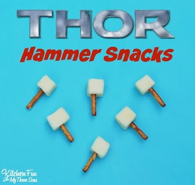 THOR Cheese & Pretzel Hammer Snacks & The Avengers Party from KitchenFunWithMy3Sons.com