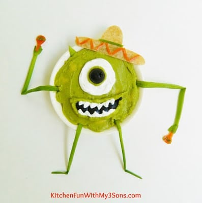 Monsters, Inc. Mike Wazowski Guacamole....a fun & healthy snack for the kids! KitchenFunWithMy3Sons.com