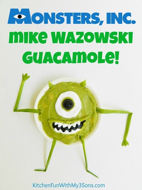 Monsters, Inc. Mike Wazowski Guacamole....a fun & healthy snack for the kids! KitchenFunWithMy3Sons.com