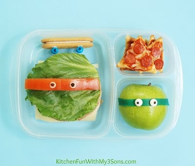 TMNT Teenage Mutant Ninja Turtle Bento Lunch from KitchenFunWithMy3Sons.com