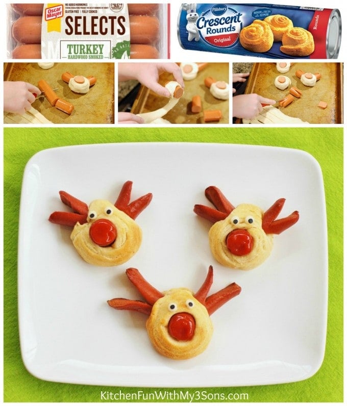 Rudolph the Red Nose Reindeer Hot Dogs for Christmas! KitchenFunWithMy3Sons.com