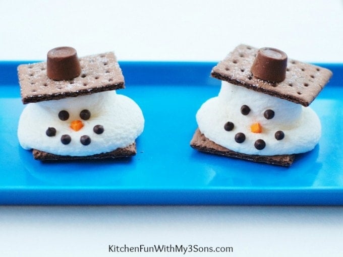 Melted Snowman S'mores for a fun & easy Christmas treat! KitchenFunWithMy3Sons.com