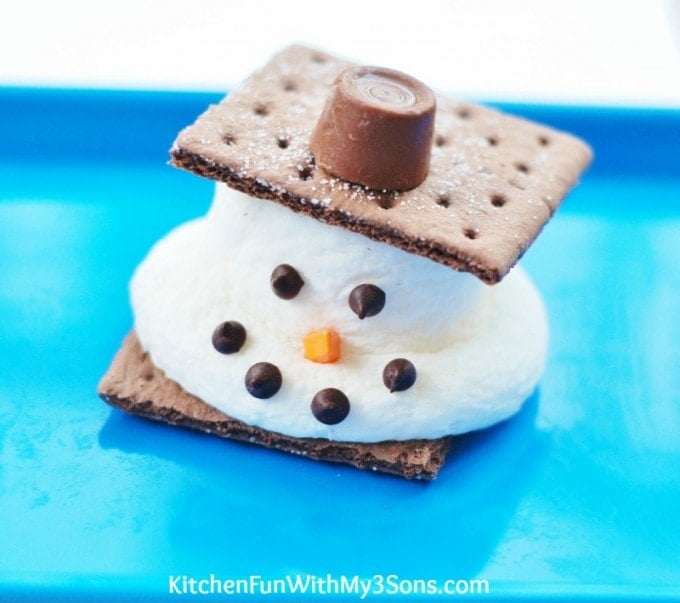 Melted Snowman S'mores for a fun & easy Christmas treat! KitchenFunWithMy3Sons.com