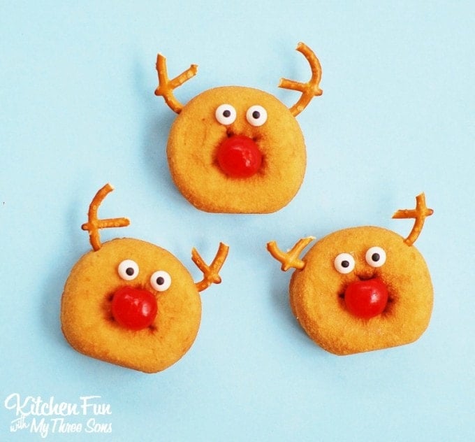 Easy Christmas Rudolph the Red Nose Reindeer Mini Donuts from KitchenFunWithMy3Sons.com