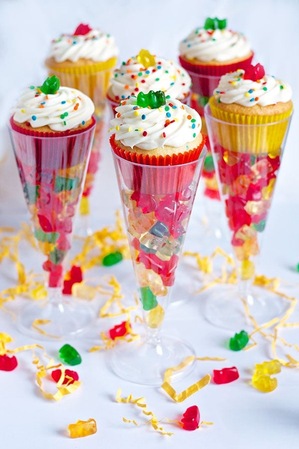 New Year's Champagne Gummy Bear Cupcake Flutes