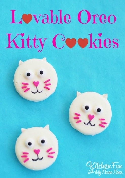 Easy Valentine Oreo Kitty Cat Cookies from KitchenFunWithMy3Sons.com