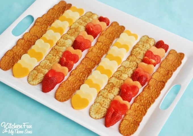 Valentine's Day Snack - Fruit & Cheese Heart Platter for a fun Valentine appetizer from KitchenFunWithMy3Sons.com