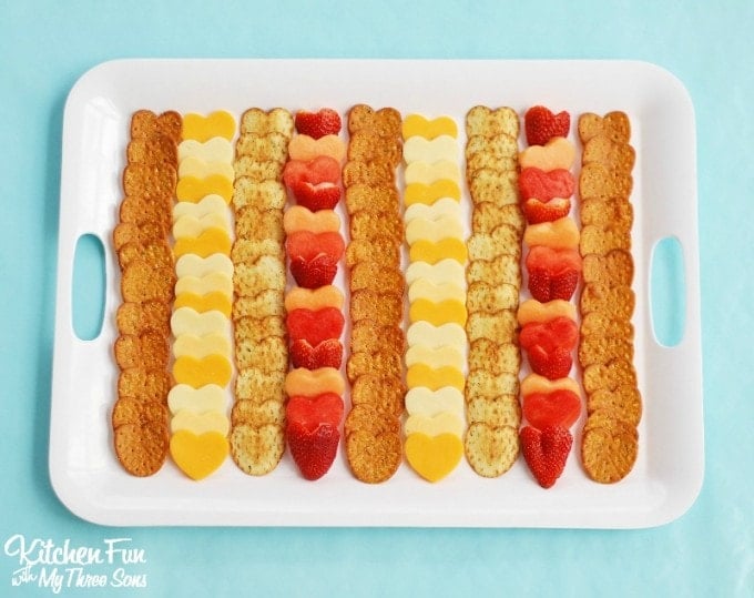 Valentine's Day Snack - Fruit & Cheese Heart Platter for a fun Valentine appetizer from KitchenFunWithMy3Sons.com