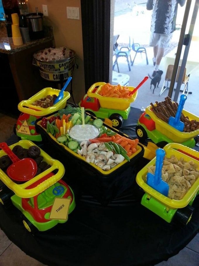 Toy Dump Trucks for Snacks for a Boys Birthday Party!