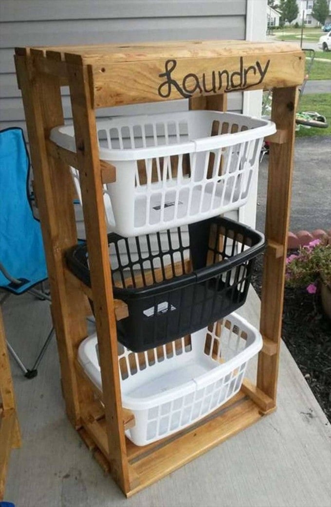 Turn Pallets into a Laundry Basket Holder...these are the BEST DIY Pallet Ideas!