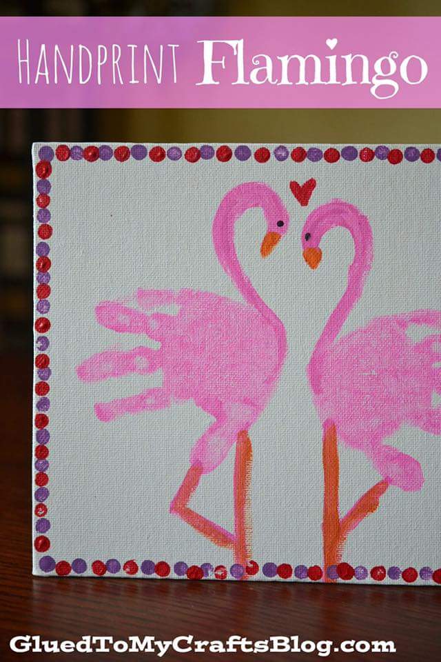 Valentine's Day Pink Flamingo Handprint Cards