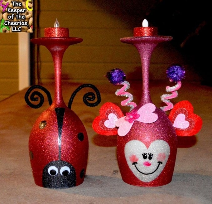 Love Bug & Lady Bug Wine Glass Candle Holders for Valentine's Day!