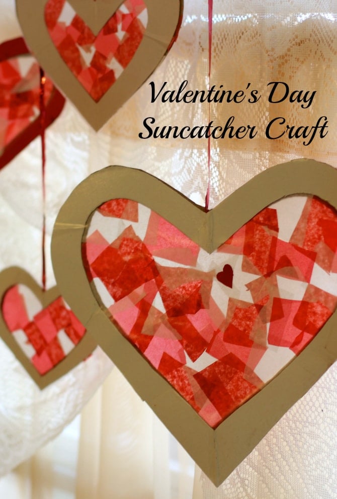 Valentine's Day Tissue Paper Heart Sun Catcher Craft