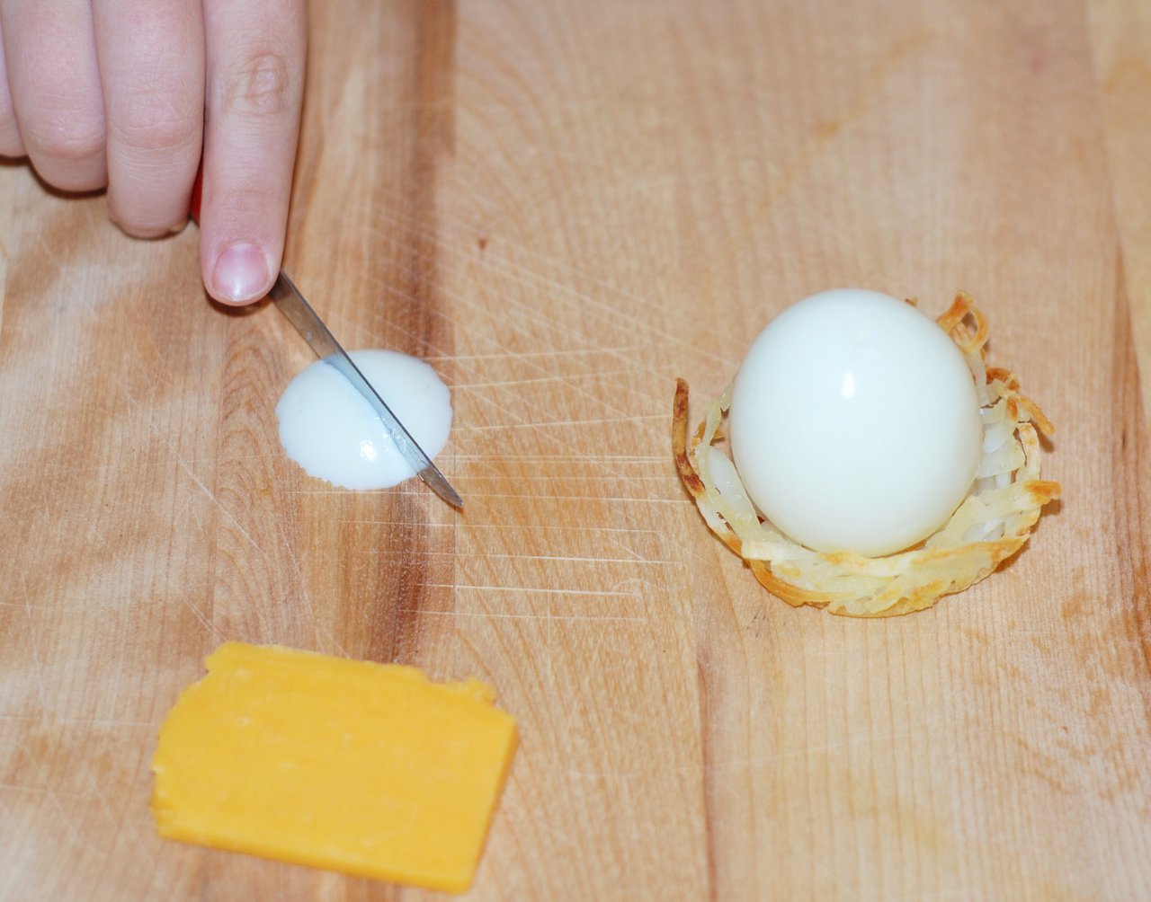 Making Baby Bird Eggs in a Hash Brown Nest