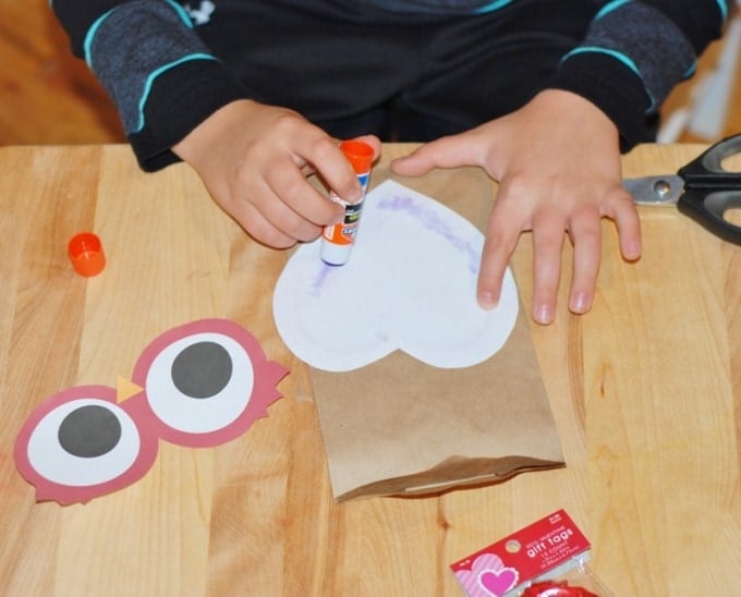 Valentine Owl Paper Treat Bag with a Free Printable...a fun craft the kids can make & give to their friends on Valentine's Day from KitchenFunWithMy3Sons.com