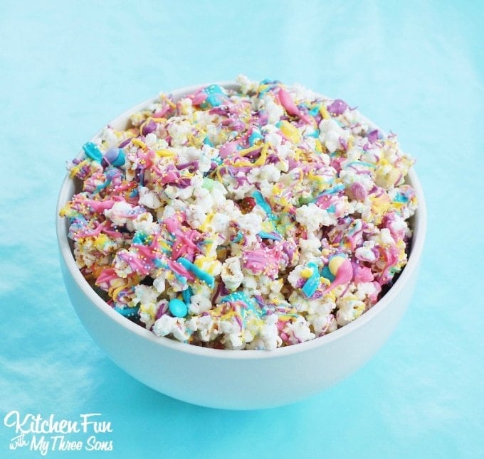 Easter Bunny Bait with White Chocolate Funfetti Popcorn from KitchenFunWithMy3Sons.com